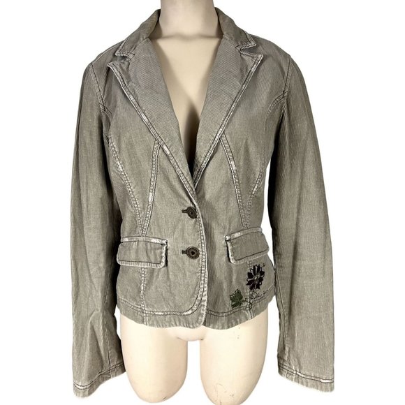 DKNY women's corduroy jacket size M button front, pockets, embroidery - Picture 1 of 8
